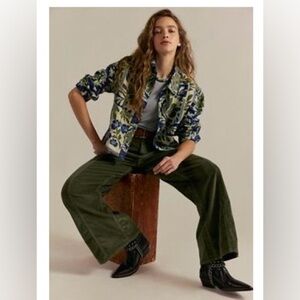 We The Free Blue and Green Floral Button Down Shirt NWOT